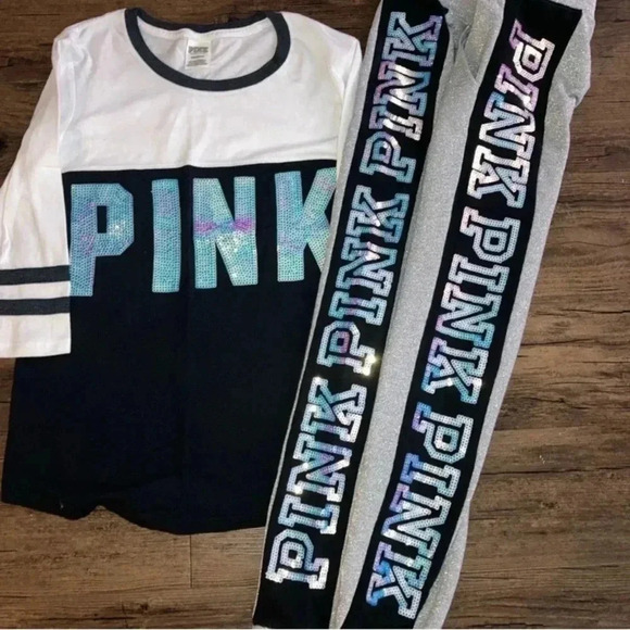 PINK Victoria's Secret Black and White Long Sleeve Tee - Picture 2 of 10